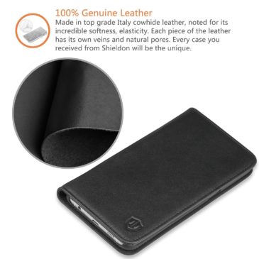 SAMSUNG S6 Edge Plus Case, SAMSUNG Galaxy S6 Edge Plus Case, SHIELDON Genuine Leather Wallet Case with Magnetic Closure for SAMSUNG Galaxy S6 Edge Plus – Classic[Black]