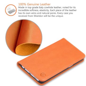 SAMSUNG S6 Edge Plus Case, SAMSUNG Galaxy S6 Edge Plus Case, SHIELDON Genuine Leather Wallet Case with Magnetic Closure for SAMSUNG Galaxy S6 Edge Plus – Classic[Brown]
