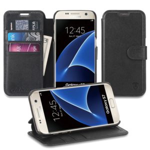 SAMSUNG Galaxy S7 Case, SAMSUNG S7 Leather Case - Black