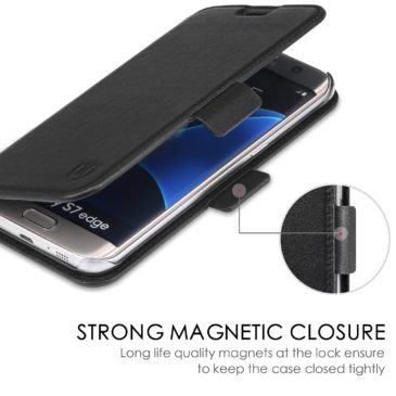 SAMSUNG Galaxy S7 Edge Wallet Case, SAMSUNG S7 Edge Wallet Case, SHIELDON Genuine Leather Wallet Case for SAMSUNG Galaxy S7 Edge with Dual Magnetic Snap – Dual Snap[Black]