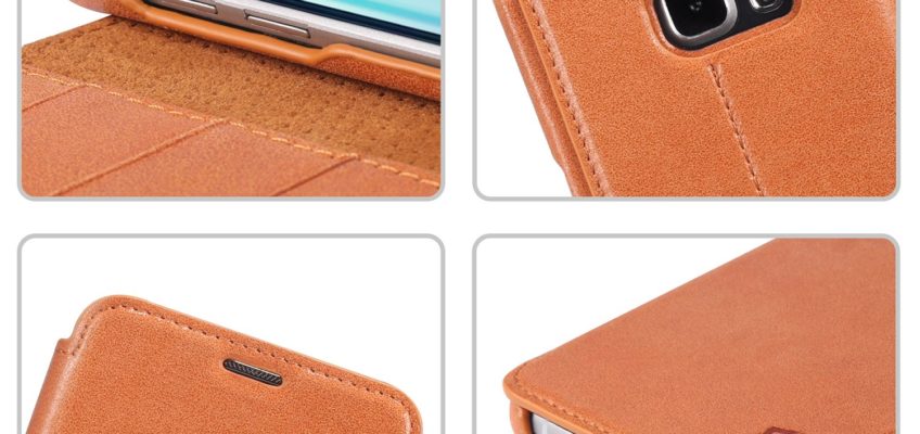 SAMSUNG Galaxy S6 Edge Plus Case, SAMSUNG S6 Edge Plus Leather Case, SHIELDON Genuine Leather Wallet Case with Strong Magnetic Closure for SAMSUNG Galaxy S6 Edge Plus - Slim Snap[Brown]