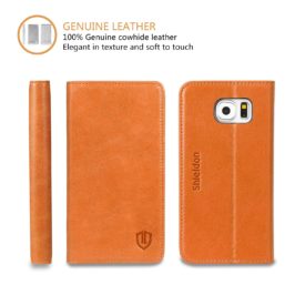 SAMSUNG Galaxy S6 Case, SHIELDON Genuine Leather Wallet CASE with Magnetic Closure for Samsung Galaxy S6 - Class Brown