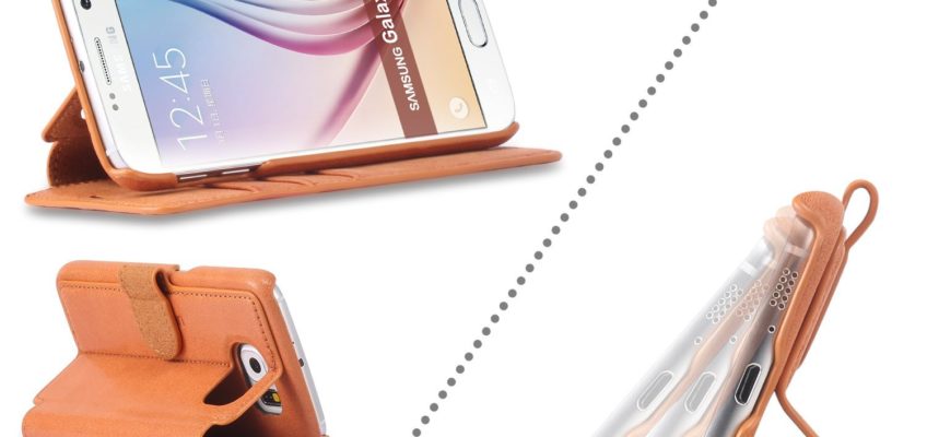 SAMSUNG Galaxy S6 Case, SHIELDON Premium Leather Wallet Case with Magnetic Flap for Samsung Galaxy S6 - Slim Snap [Brown]