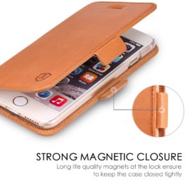 iPhone 6S Wallet Case, iPhone 6 Leather Case, SHIELDON Genuine Leather Wallet Case with Dual Snap for iPhone 6S and iPhone 6 – Dual Snap [Brown]