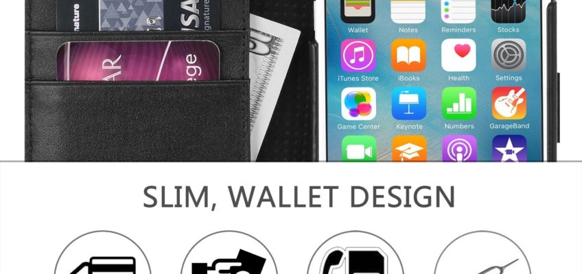 iPhone 6S Plus Leather Case, iPhone 6 Plus Leather Case, SHIELDON Genuine Leather Wallet Case with Magnetic Flip for iPhone 6S Plus and iPhone 6 Plus – Slim Snap [Black]