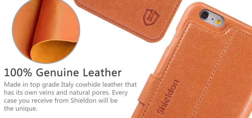 iPhone 6S Plus Leather Case, iPhone 6 Plus Case, SHIELDON Genuine Leather Wallet Case with Magnetic Slim Flip for iPhone 6S Plus and iPhone 6 Plus – Slim Snap [Brown]