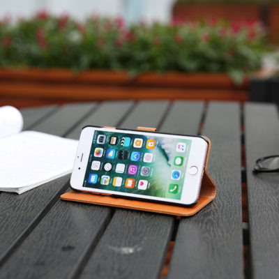 iPhone 7 Plus Wallet Case - SHIELDON Genuine Leather Wallet Case – Single Snap [Brown]