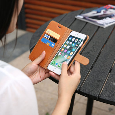 iPhone 7 Plus Wallet Case - SHIELDON Genuine Leather Wallet Case – Single Snap [Brown]