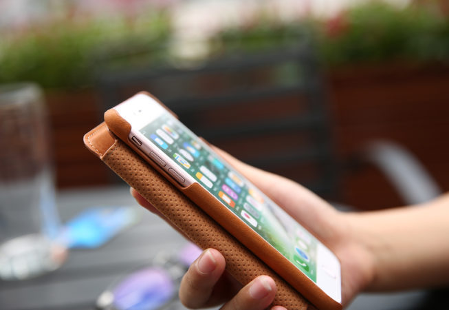 iPhone 7 Plus Wallet Case – SHIELDON Genuine Leather Wallet Case – Slim Snap [Brown]