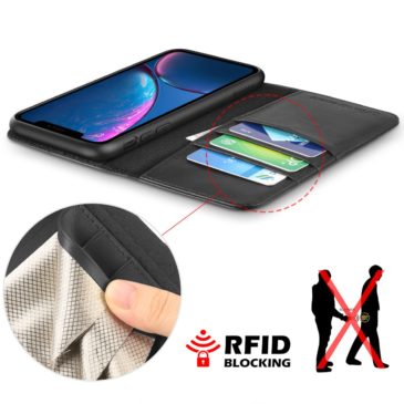 iPhone XR Case, SHIELDON Genuine Leather Flip iPhone XR Wallet Case with RFID Blocking Credit Card Holder Magnetic Closure Kickstand Compatible with iPhone XR (6.1″ 2018 Release) – Black